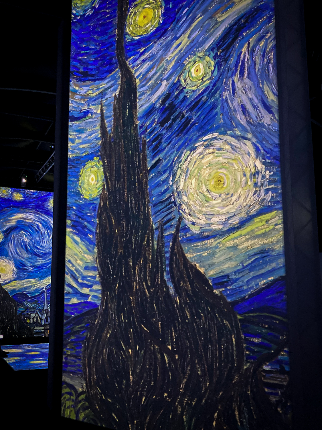 A screen showing a portion of Van Gogh's Starry Night