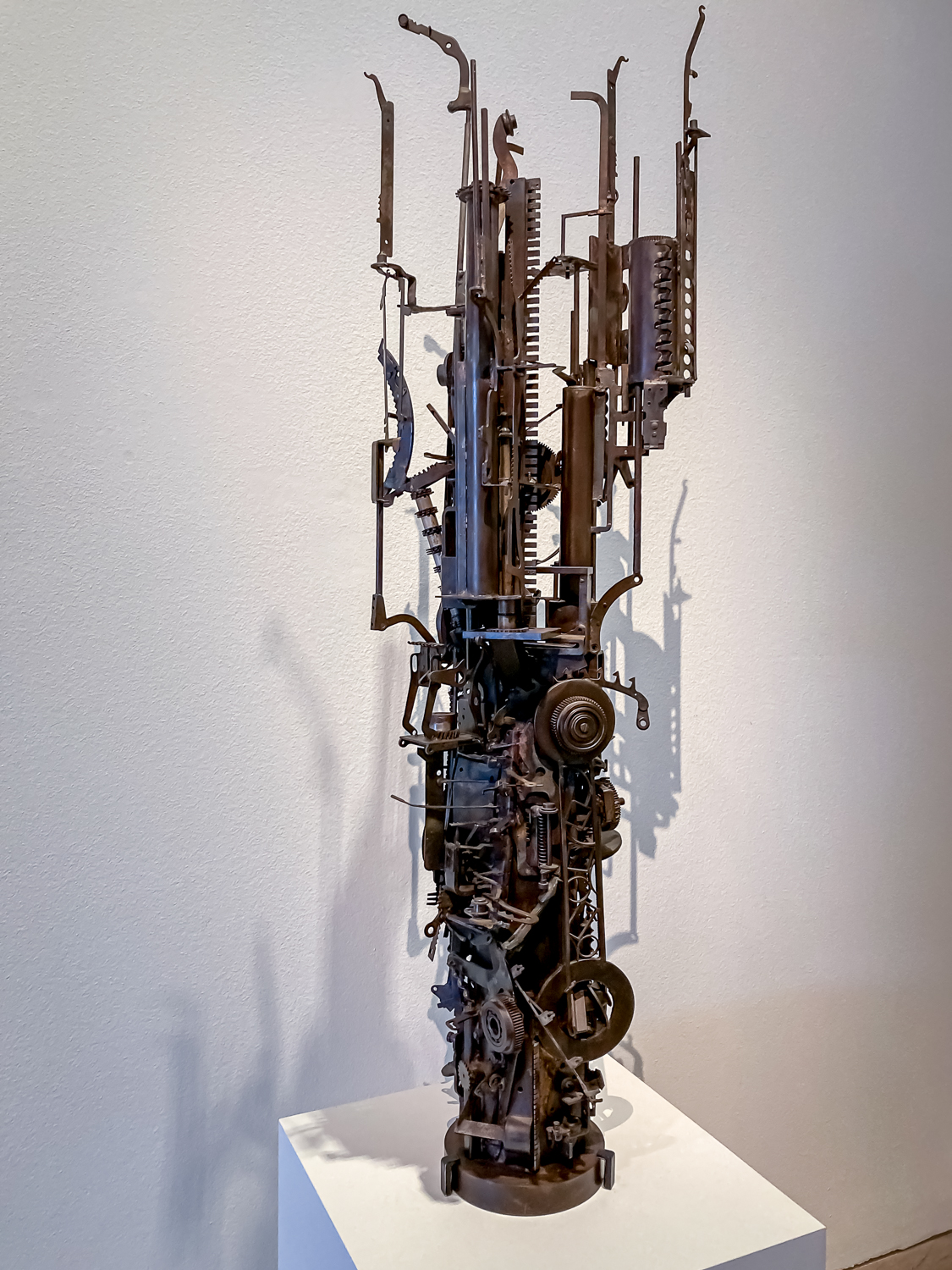 A sculpture constructed from industrial iron fragments