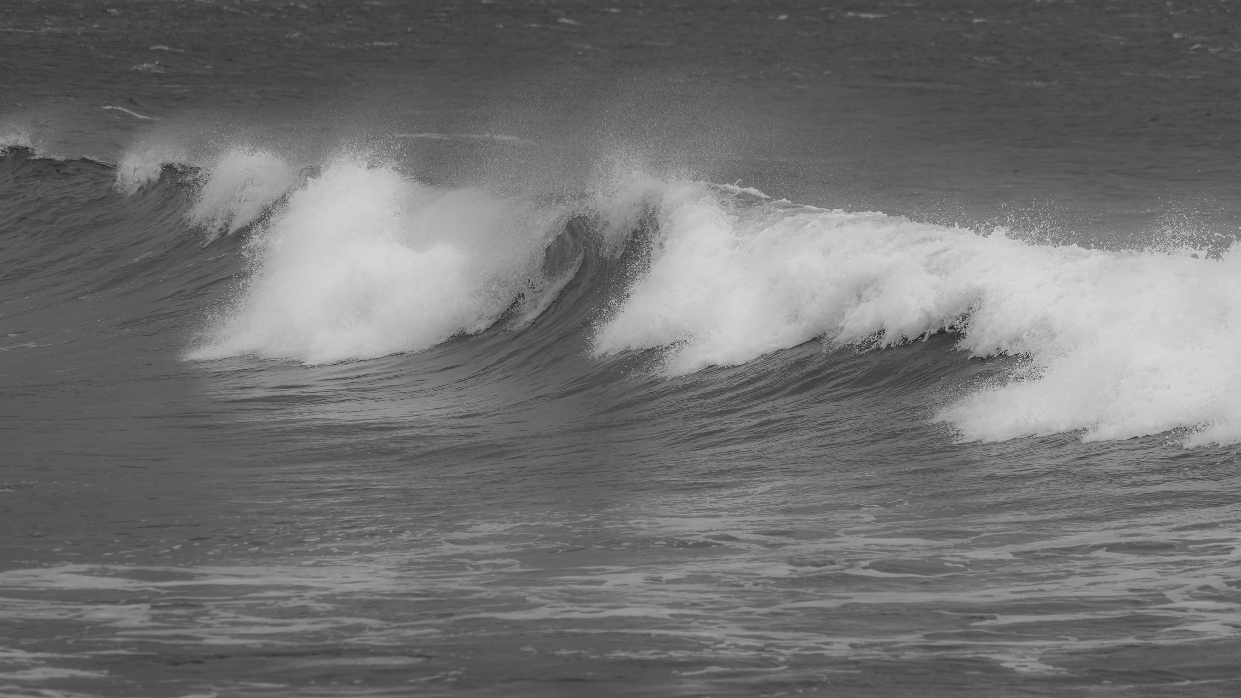 A black and white image of crashing waves