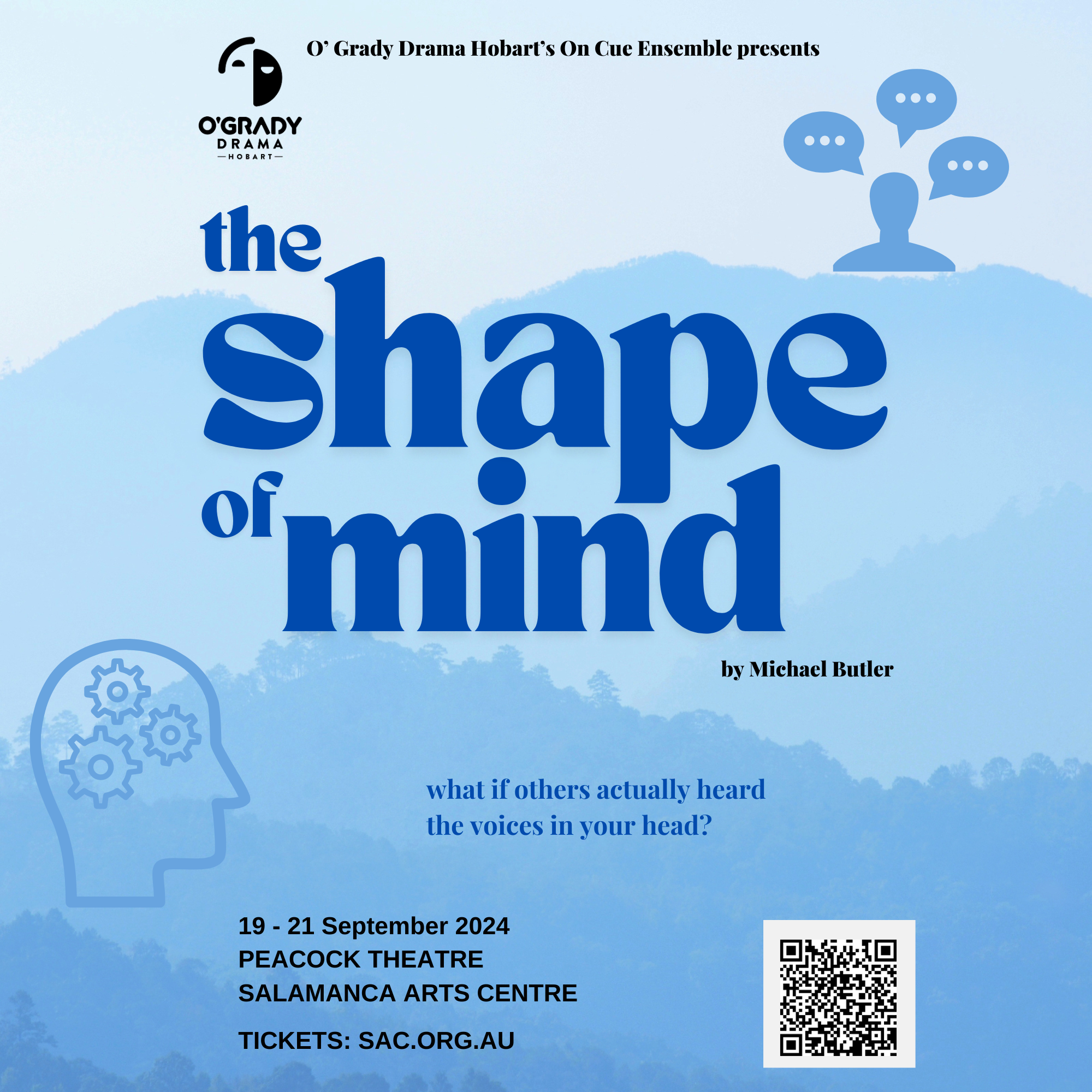 A poster in shades of blue, with the main words The Shape of Mind