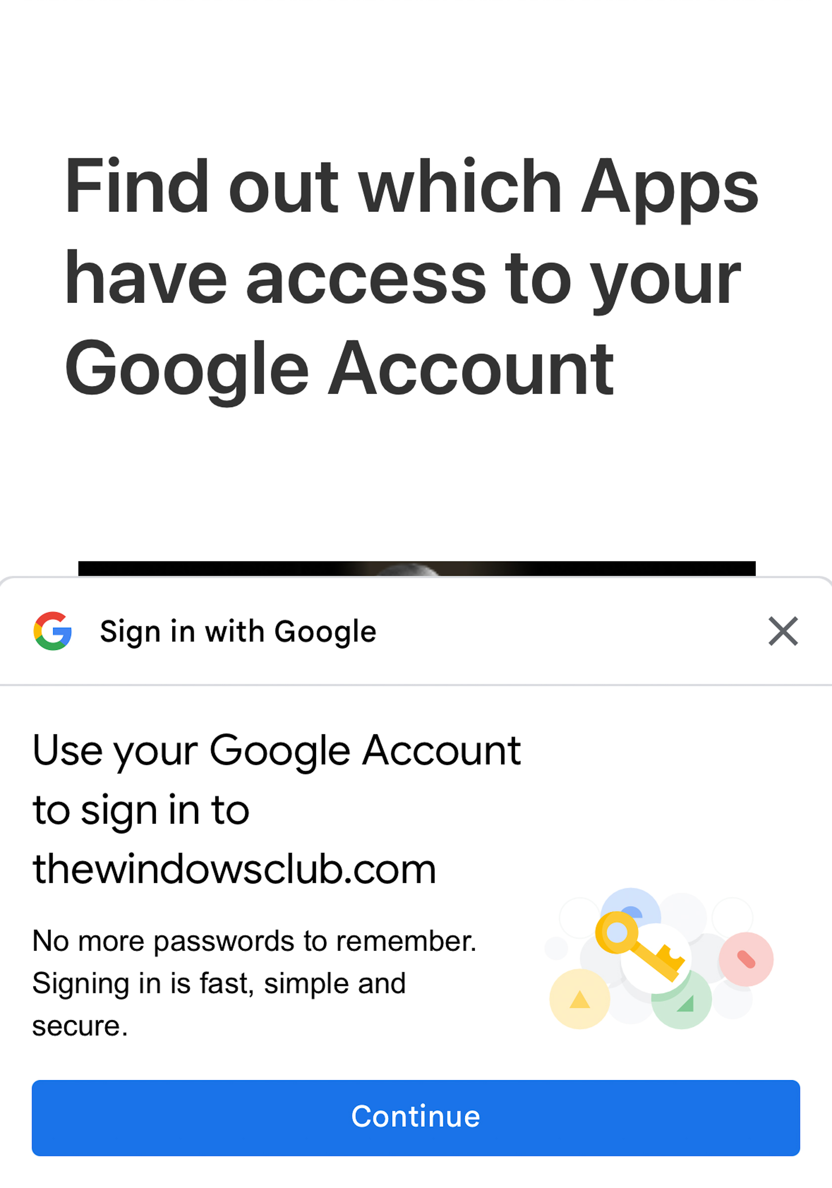 A sign on screen for a service that wants me to sign in using Google