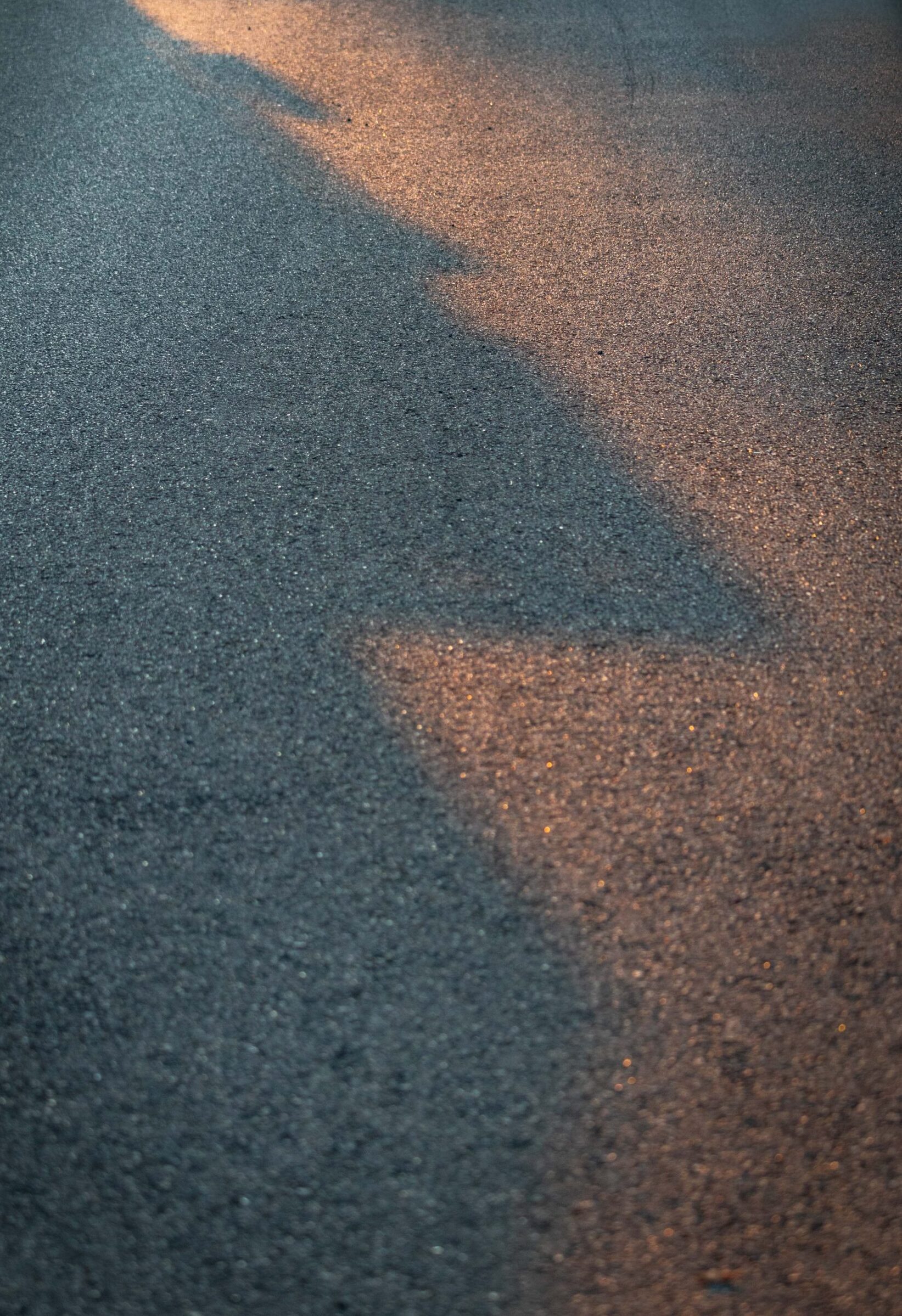Shadows being cast onto a road illuminated with pink morning light