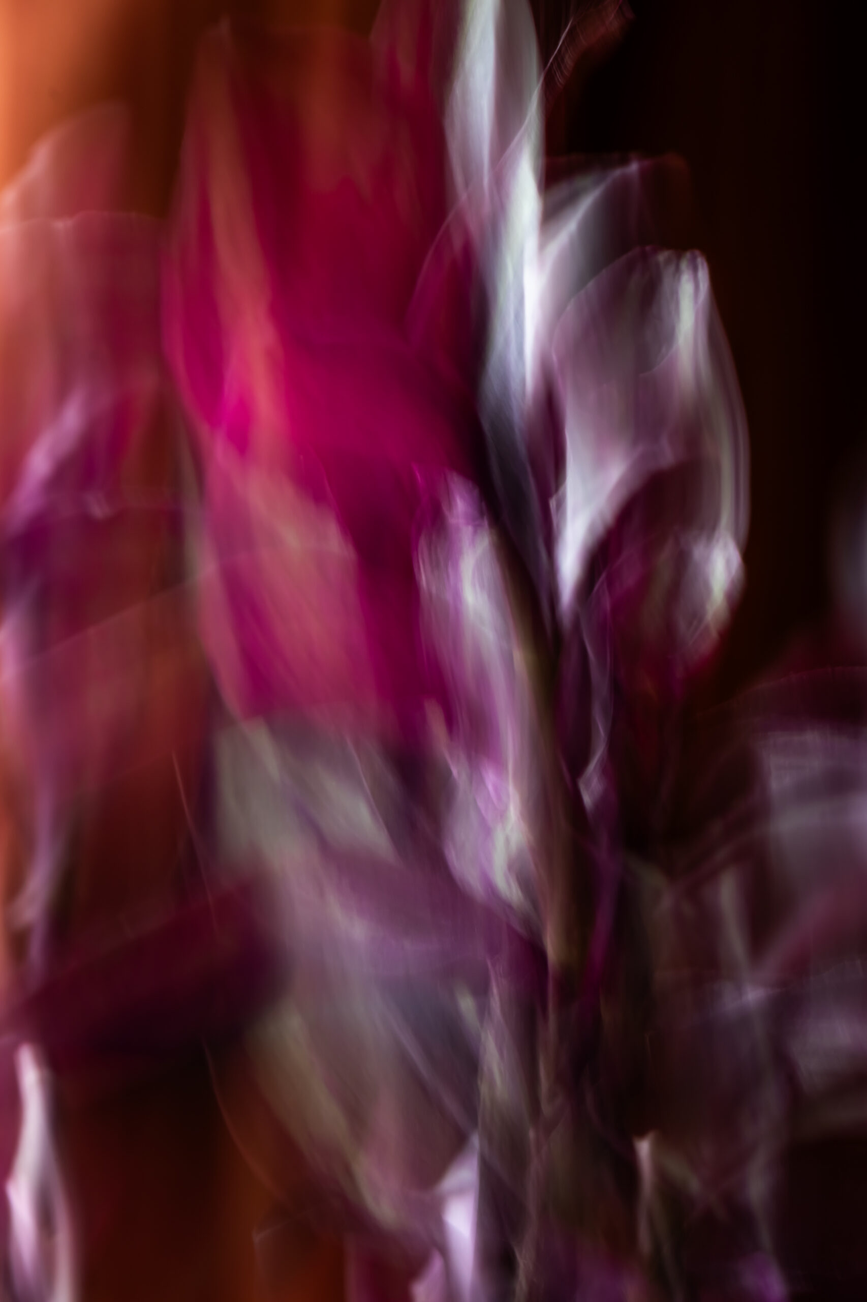 A blurred image of colours of mainly magenta and purple
